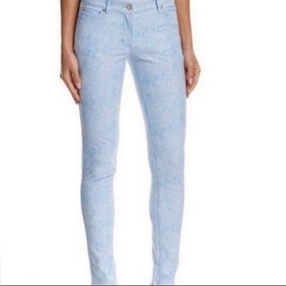 J. McLaughlin Lexi Snake Print Skinny Jeans Light Blue Size 6 | Summer Slim Fit - Picture 1 of 10